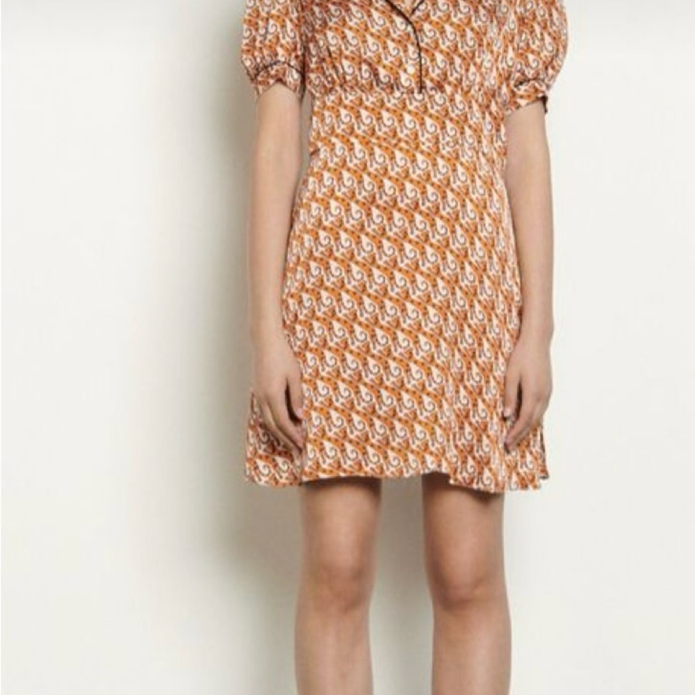 Sandro Paris Cat print Dress Orange Patterned Women's Dress